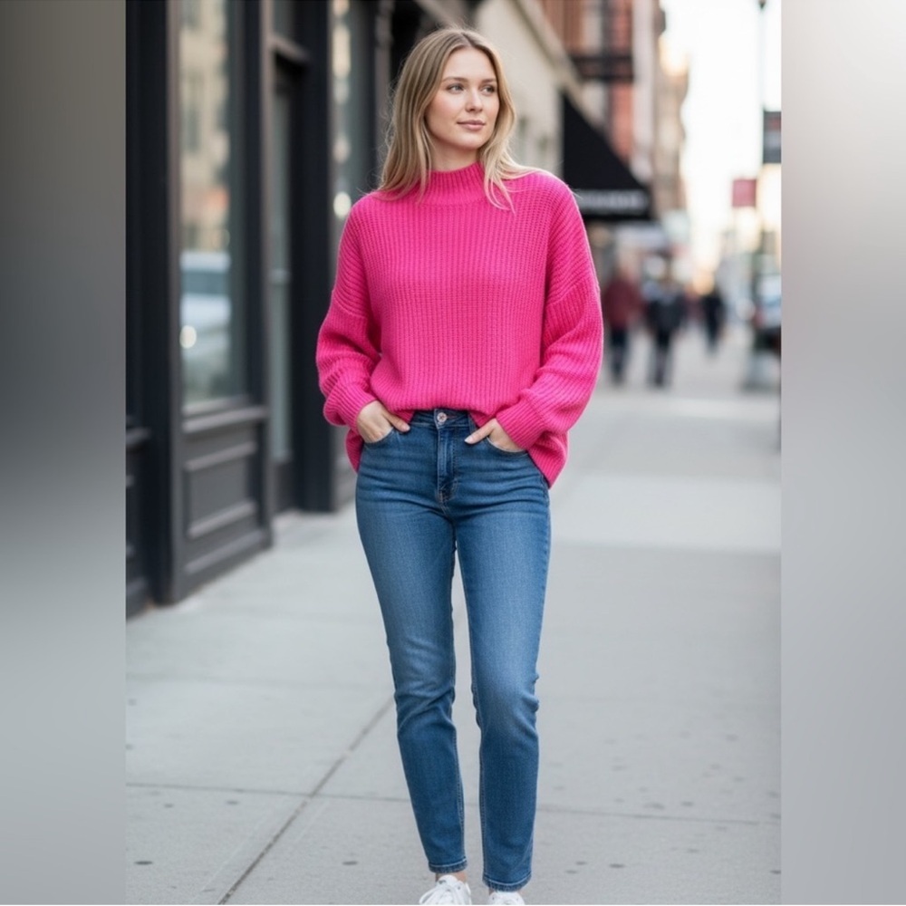 cupcakes & cashmere Pink Knit Cotton Sweater